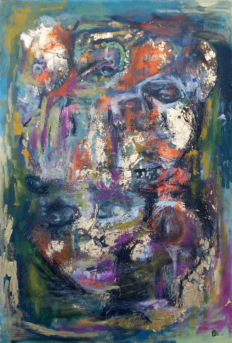 Embrace, mixed media abstract painting