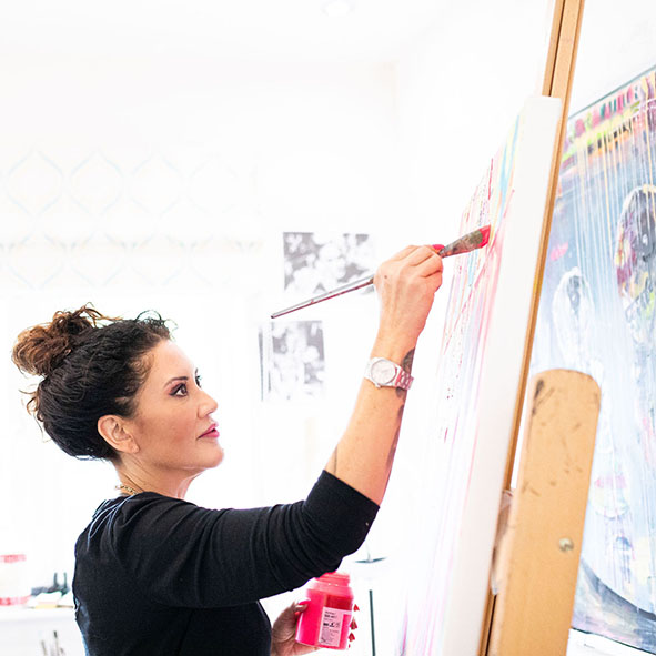 Louise Duggan artist in her studio