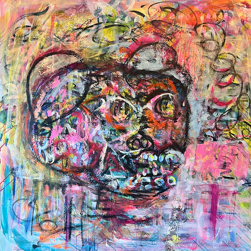 An abstract painted head on a canvas