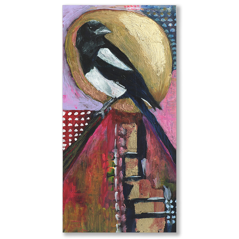painting of a magpie on a roof