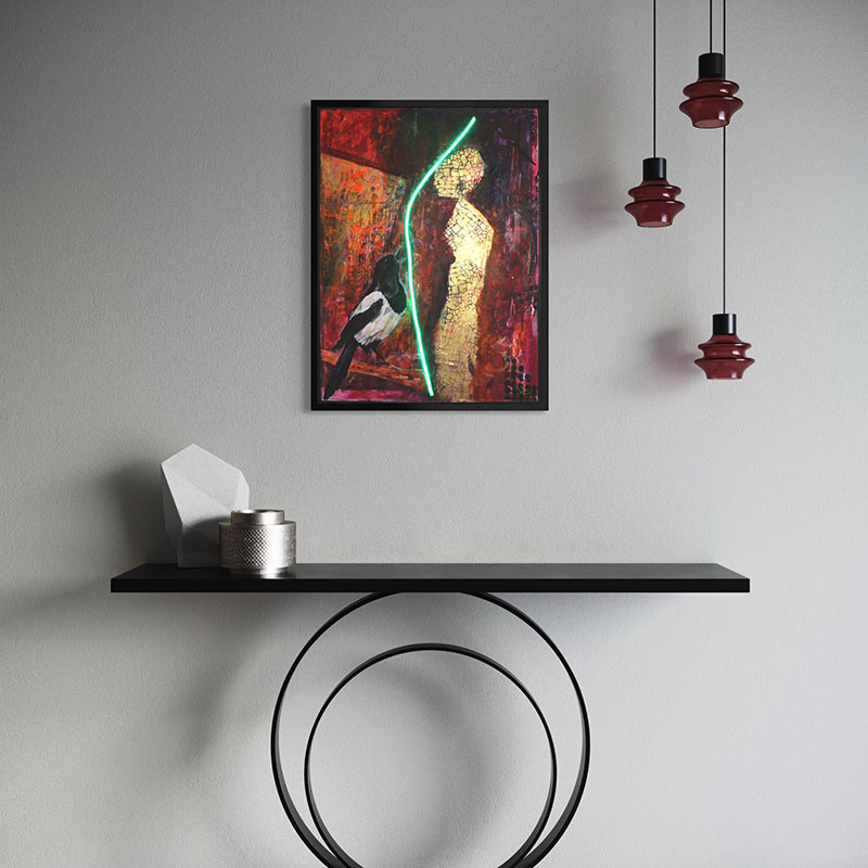 Mixed media artwork with LED light