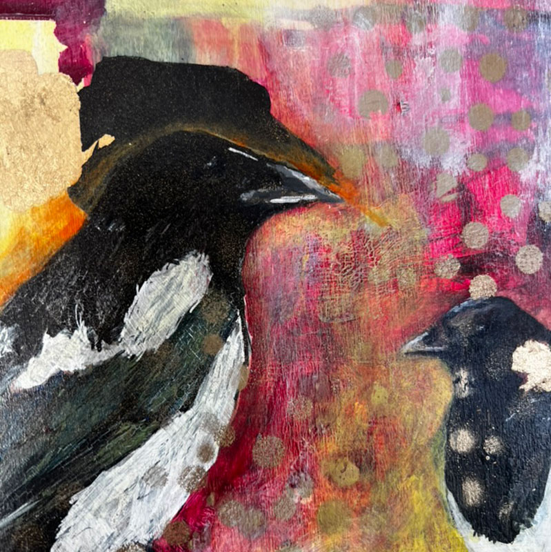 Contemporary painting of two magpies