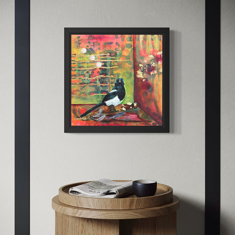 single magpie in a painting
