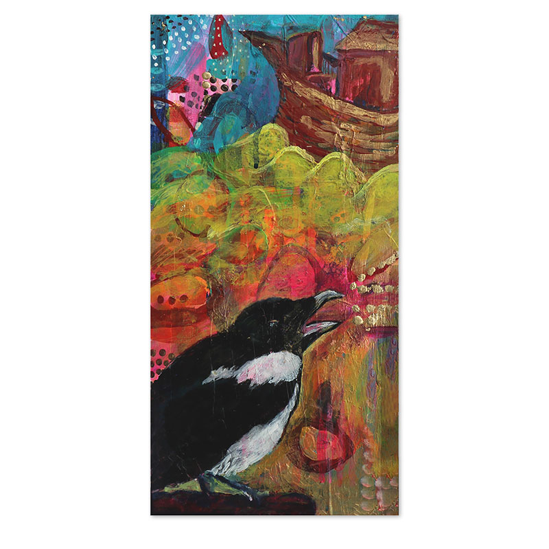 magpie mixed media artwork