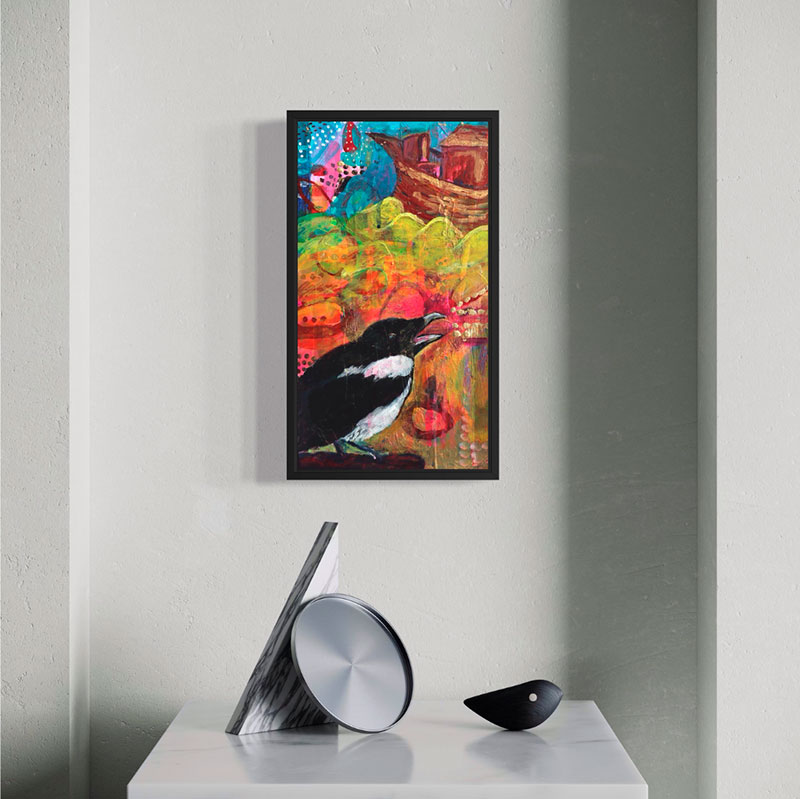 magpie mixed media artwork